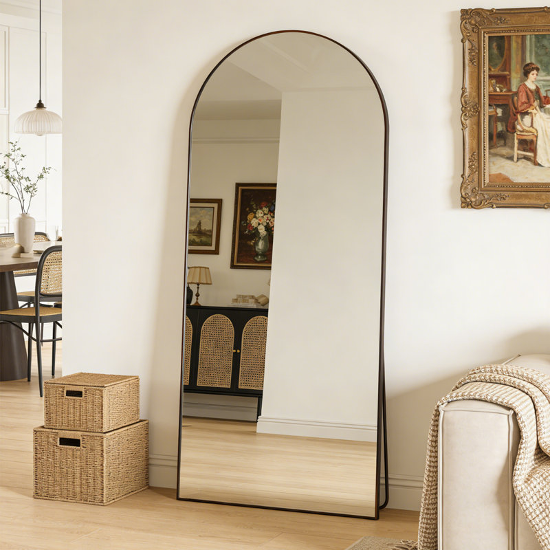 Arched Full-Length Mirror, Aluminum Alloy Frame, Tempered Glass Floor Mirror, 71" x 32", Matte Black