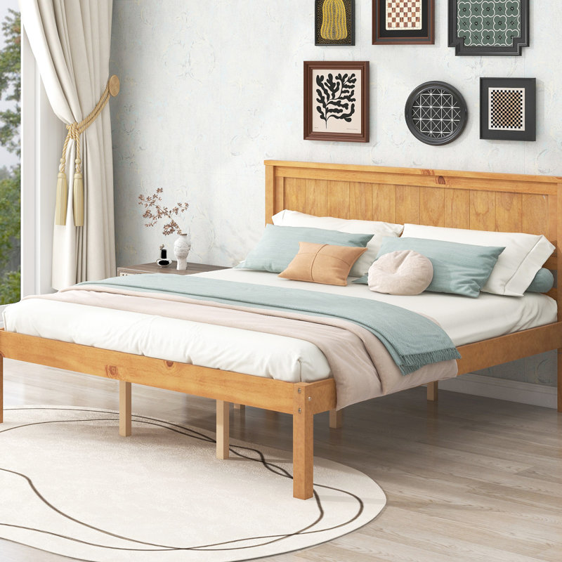Cadre de lit plateforme Queen, tête de lit, support à lattes en bois, sans sommier, modèle Wonder Oak avec tête de lit pour lit Queen, base et ressorts nécessaires