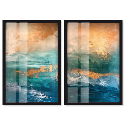 Ensemble de décoration murale « Coastal Glint Duo Shadowbox » de Art Remedy, cadre noir, 10 x 15