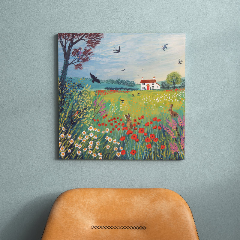 The House By Summer Meadow by Jo Grundy - Wrapped Canvas Painting, 66.04 cm H x 66.04 cm W x 1.91 cm D