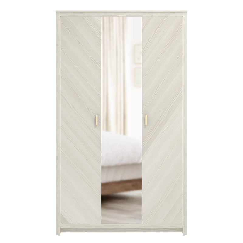Brayden Studio 3 Door Wardrobe with Mirror, White Oak