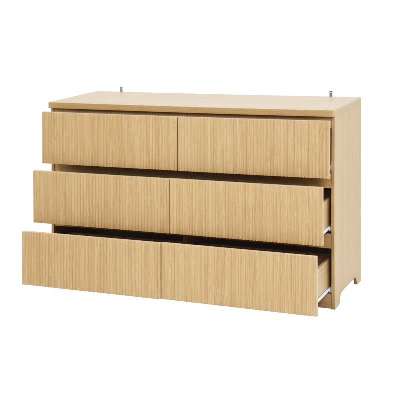 Modern Natural Wood 6 Drawer Dresser, Natural