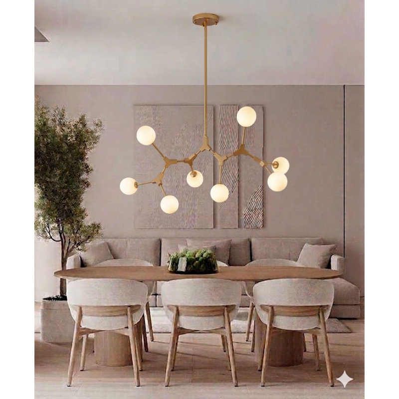 Kinman 8-Light Gold Iron Chandelier With Milk White Glass Shades