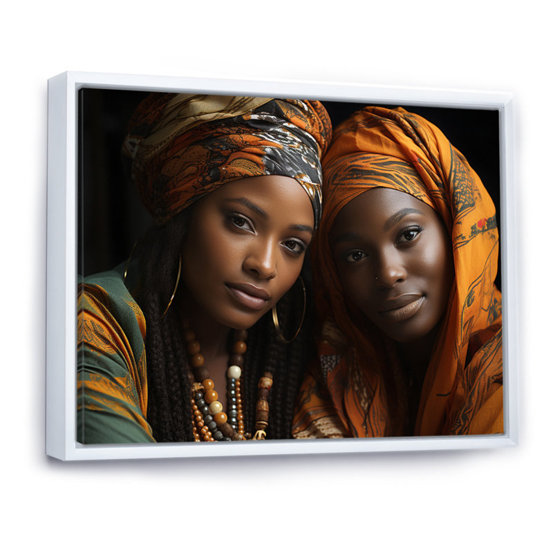 World Cultures Sœurs II sur toile, H 30 po x l 40 po x P 1,5 po, Cadre flottant blanc
