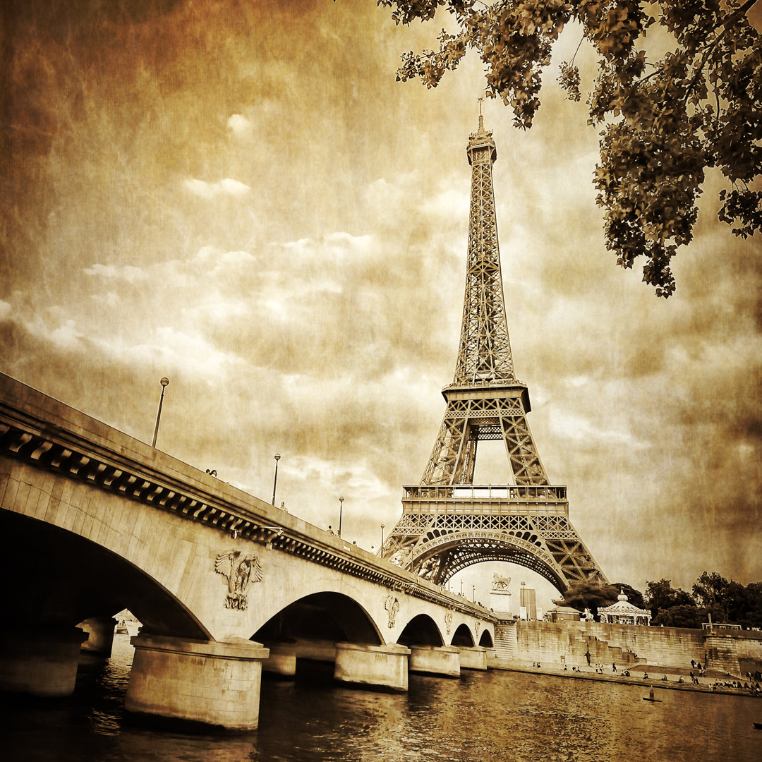 Leinwandbild Eiffel Tower Monochrome Vintage von Martinm303