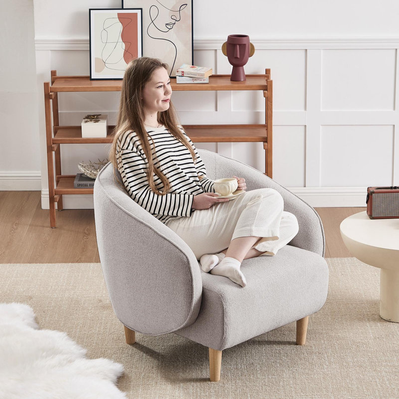 33'' Wide Modern Barrel Accent Chair, Light Gray