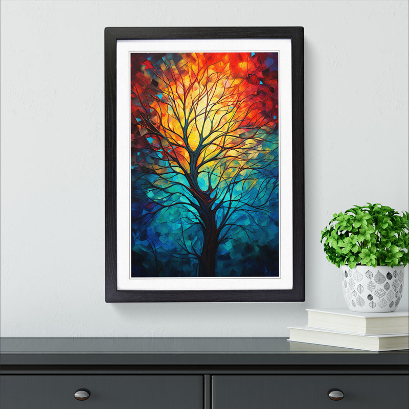 XYZ-FRM-V1223-6233 Tree Expressionism - Single Picture Frame Print on Wood, 34cm H x 25cm W x 2cm D, Black 