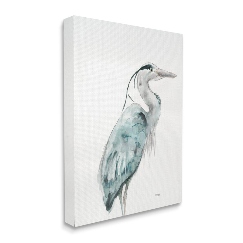 Grue aquarelle aux tons bleus, oiseau aquatique par Patti Mann - Peinture, H 30 po x l 24 po, Toile tendue