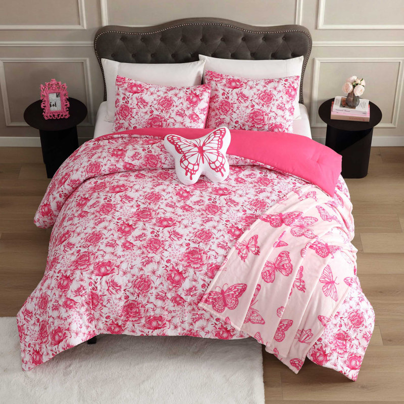Ensemble d'édredon rose réversible Betsey Johnson, Édredon pour lit simple TG et 3 pièces suppléme