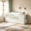 Lit de bébé convertible en lit de jour avec tiroirs, lit de bébé 2 en 1 avec garde-corps en bois massif