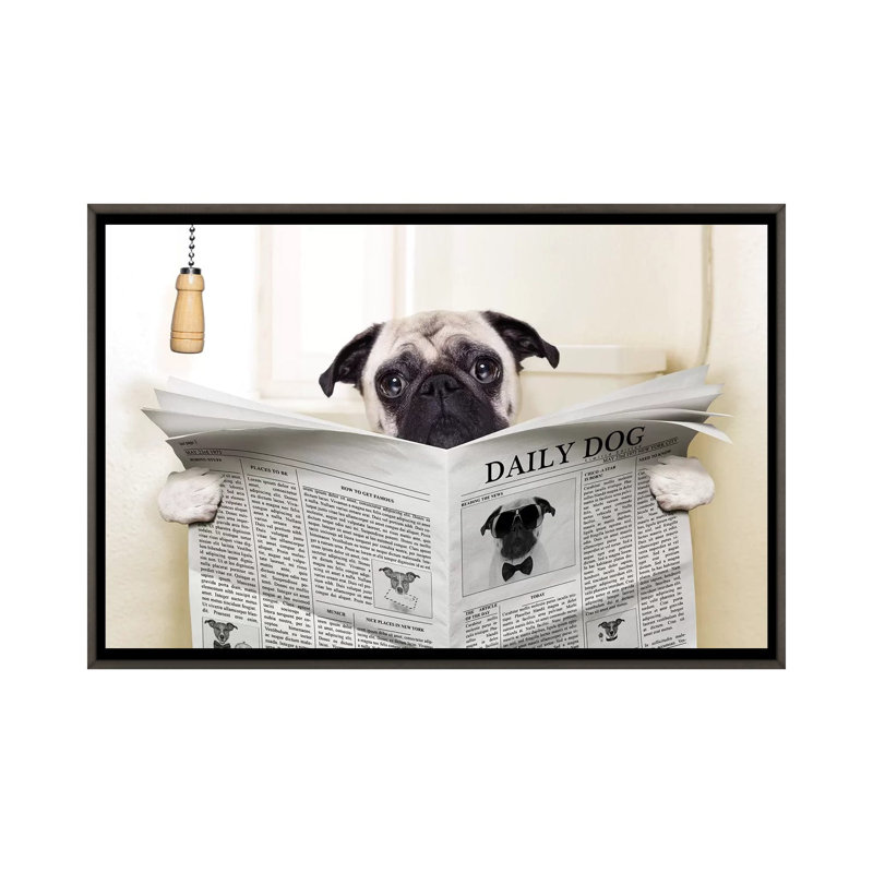 Toilette pour chien-impression d’art graphique, H 32 po x l 48 po x P 1,5 po, Toile encadrée de bois rustique foncé