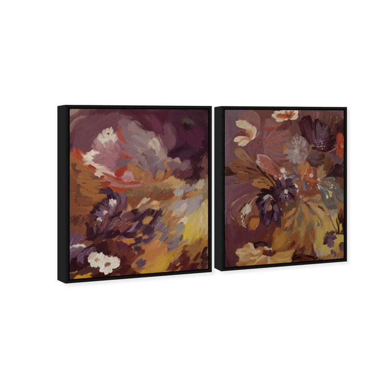 Crimson garden Set Canvas Abstract Print by Oliver Gal, Black Frame, 16 x 20, 31"H x 37"W, Black Floater Frame