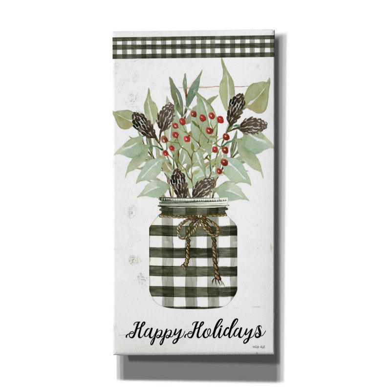 «Happy Holidays Gingham Jar» par Cindy Jacobs, art mural sur toile, H 24 po x l 12 po x P 0,75 po