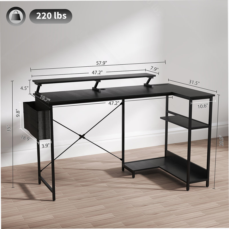 Bureau d'ordinateur en L, bureau d'angle pour la maison et le bureau, Noir
