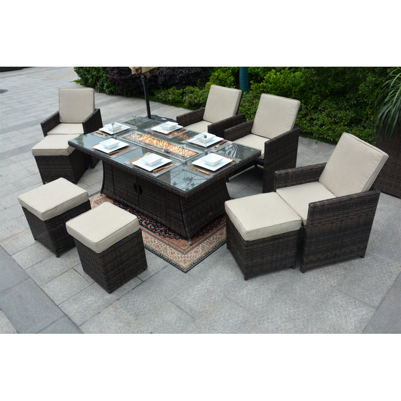 Phibbs 4 - Person Patio Dining Set Rectangular Table with Cushions Included