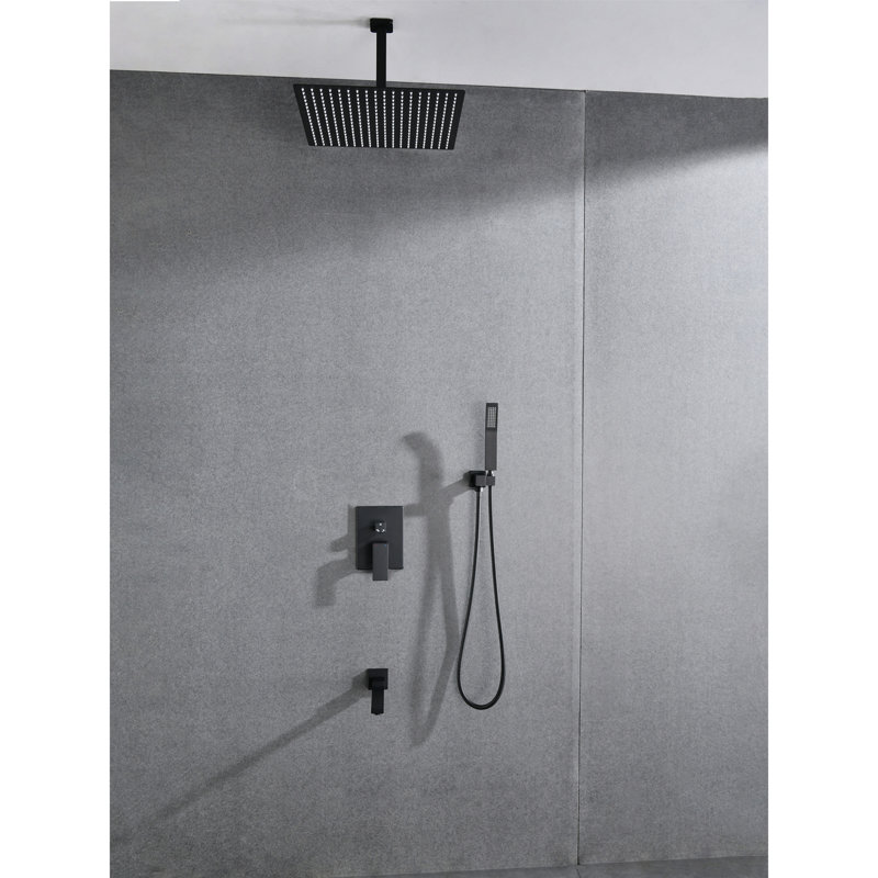 Shower system combo with hand shower, shower head and tub spout, Matte Black