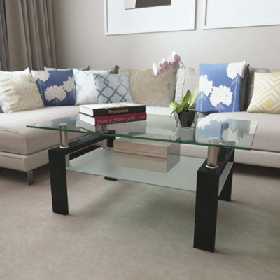 Table basse rectangulaire en verre, table basse transparente, tables d'appoint modernes pour le salon, meubles de salon
