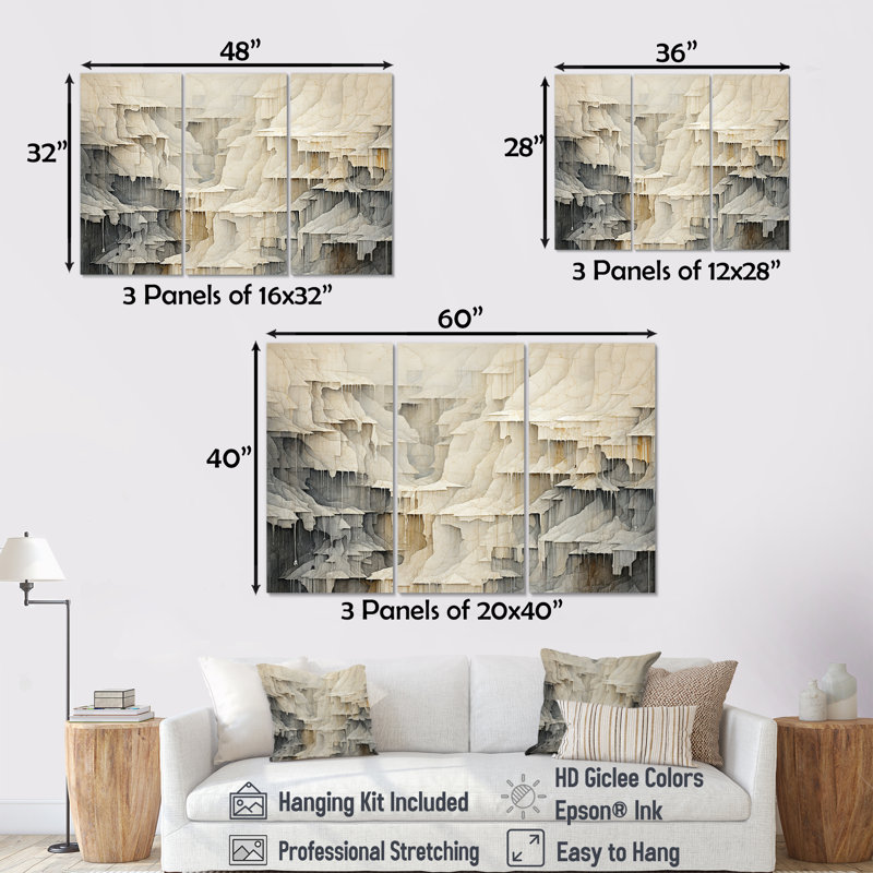 Beige et gris, simple cascade de falaise, Toile tendue, H 32 po x l 48 po x P 1 po