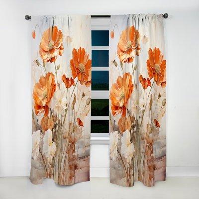 Chloe Orange And Beige Fiery Blooms I - Traditional Velvet Curtain - Room Darkening - 1 panel