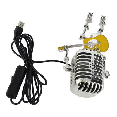 Lampe de table rétro avec micro et guitare USB rétro en métal et aluminium rétro pour bureau de chambre à coucher jaune