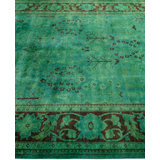 Overdyed Hand-Knotted Wool Modern-Contemporary Green Area Rug 6' 1" x 8' 10"
