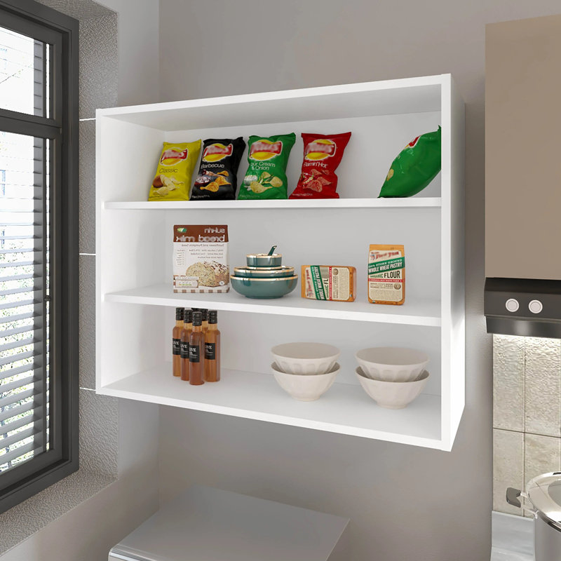Armoire murale moderne blanche pour le rangement des essentiels de la cuisine - H 30 po x l 36 po x P 12 po, panneau de particules, grattoir, convient aux épices, bols, pots, hauteur, profondeur, profondeur, convient aux pots, esthétique
