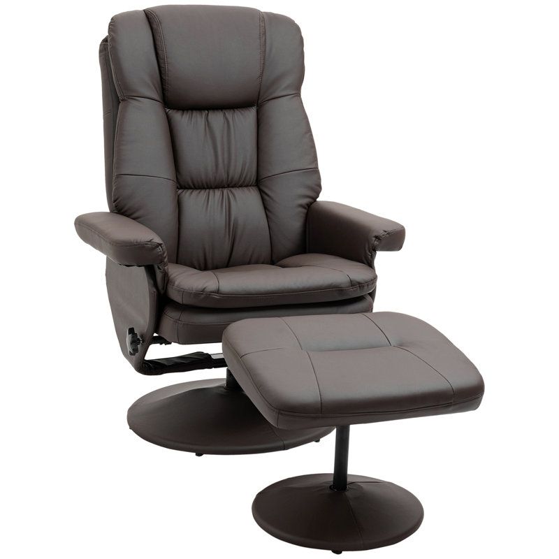 Fauteuil inclinable et repose-pieds avec base enveloppée, fauteuil inclinable pivotant en cuir de polyuréthane avec repose-pieds pour le salon, la chambre à coucher et le bureau personnel