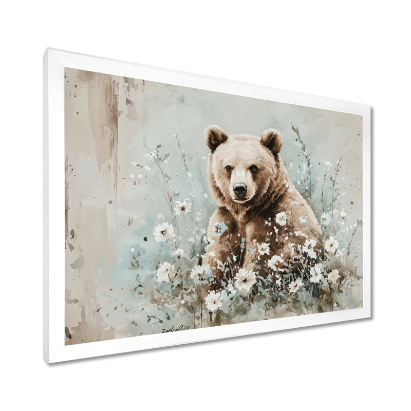 Ours brun dans la forêt I - ours, art mural dans le salon, Single Picture Framed Print without Mat, H 12 po x l 20 po, Blanc