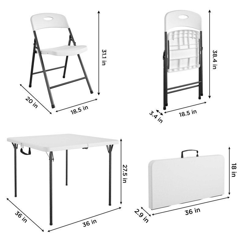 COSCO XL 5-Piece Folding Indoor/Outdoor Dining Set w/ 36" Fold-in-Half Card Table w/ Handle