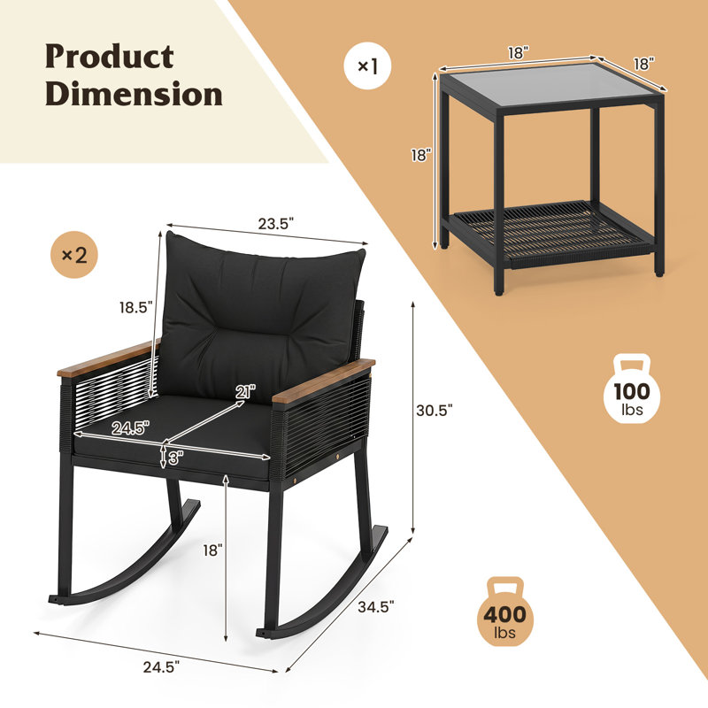 Patio Dining Set Table,, Black
