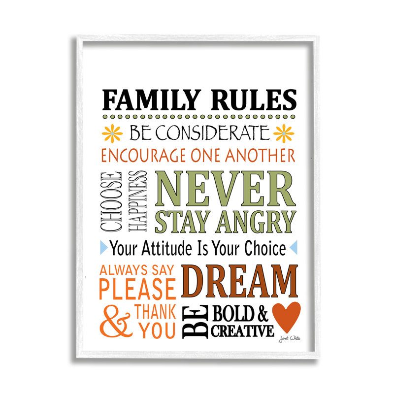 Simple Family Rules cmw-014, art mural personnalisé, Giclée encadrée blanc bord de mer, H 20 po x l 16 po, Oui