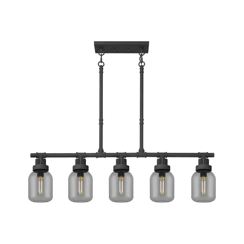 Luminaire suspendu linéaire à 5 tiges Somers, Noir texturé, Plaqué couleur fumée