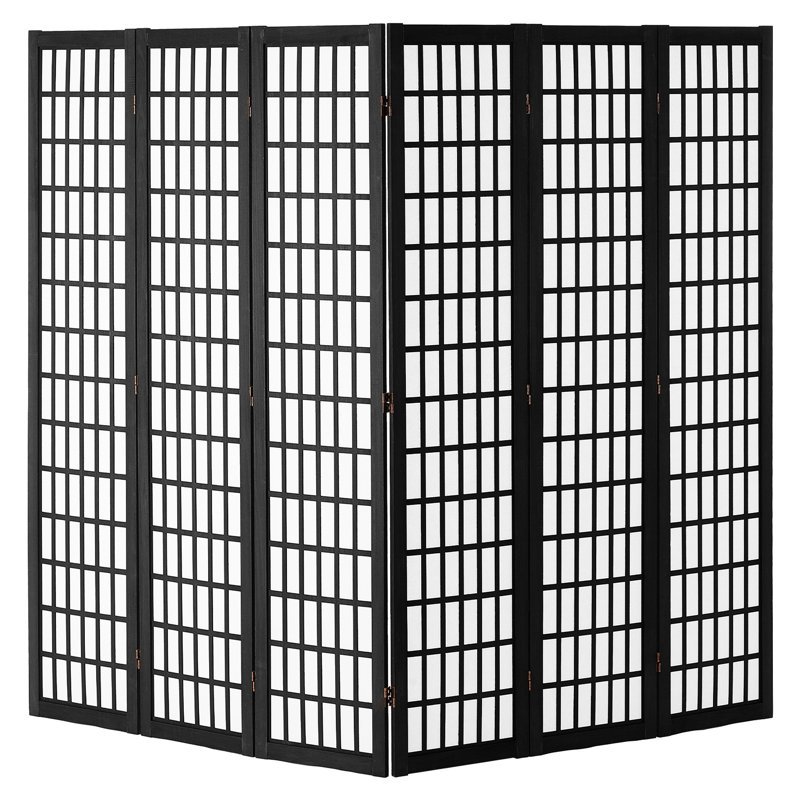 Paravent à 6 panneaux pliable, cloison noire de style japonais pour la décoration intérieure dans la maison et la chambre à coucher, paravent portatif en bois massif respirant à 360 °, écran de 95 pouces Office Easy