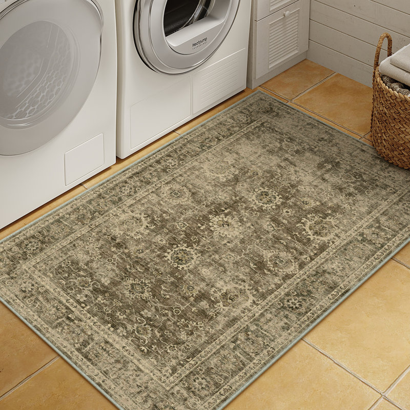 Romola Machine Washable Oriental Area Rug For Living Room with Non-Slip Backing, Rectangle 3' x 5'