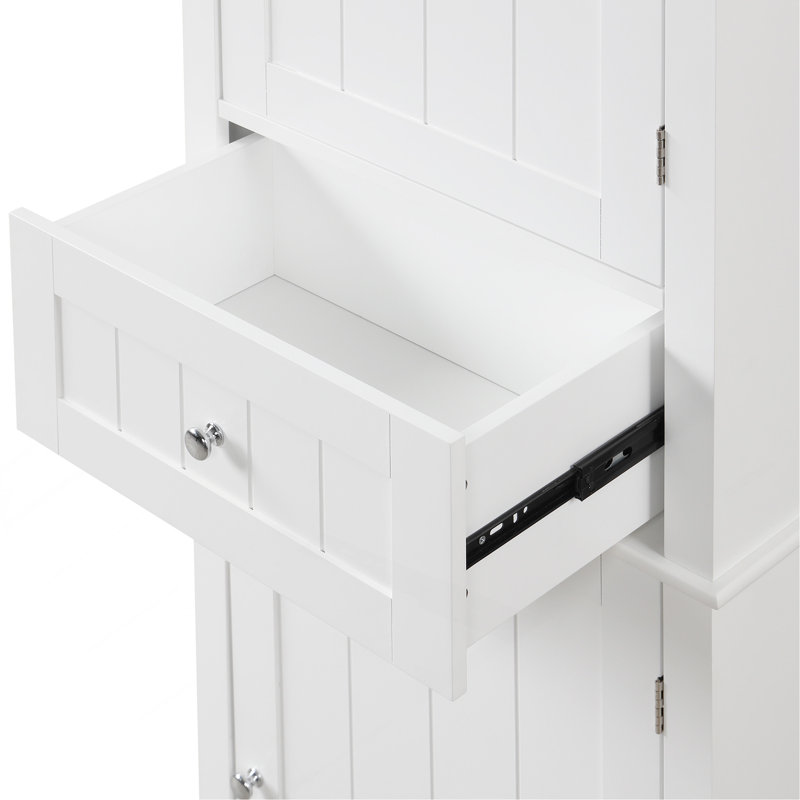 Tall Bathroom Storage Cabinet, Freestanding Storage Cabinet With Drawer And Adjustable Shelf, MDF Board With Painted Finish, White