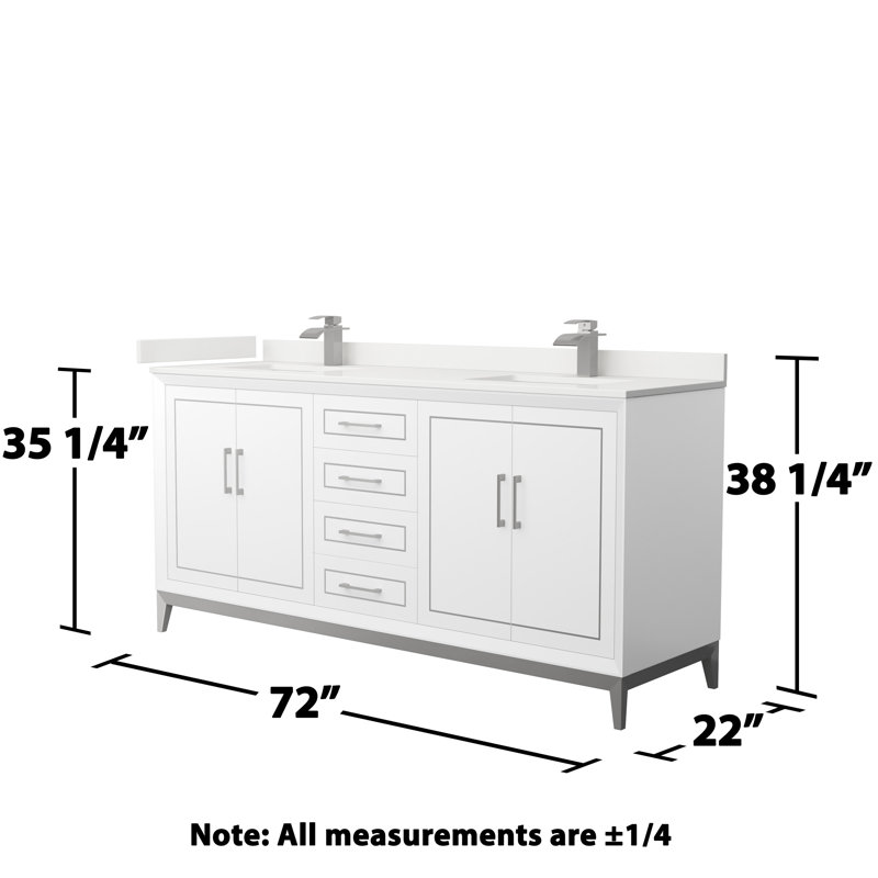 Meuble-lavabo double Marlena, Blanc, Quartz blanc, Nickel brossé