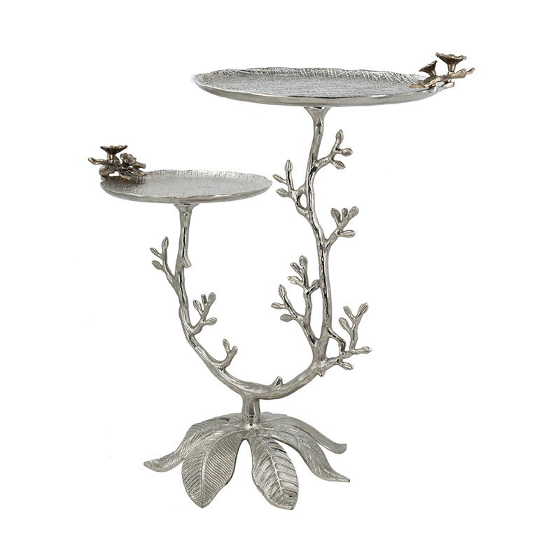 26X16X30" Decorative Two-Tiered Table With Silver And Gold Floral Design