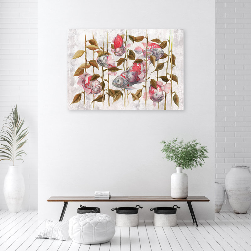 Colorful Koi Carp - No Frame Print on Canvas, 80cm H x 120cm W