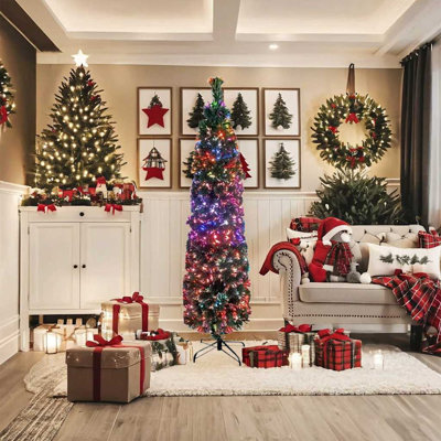 Arbre de Noël artificiel mince avec support et fibre optique