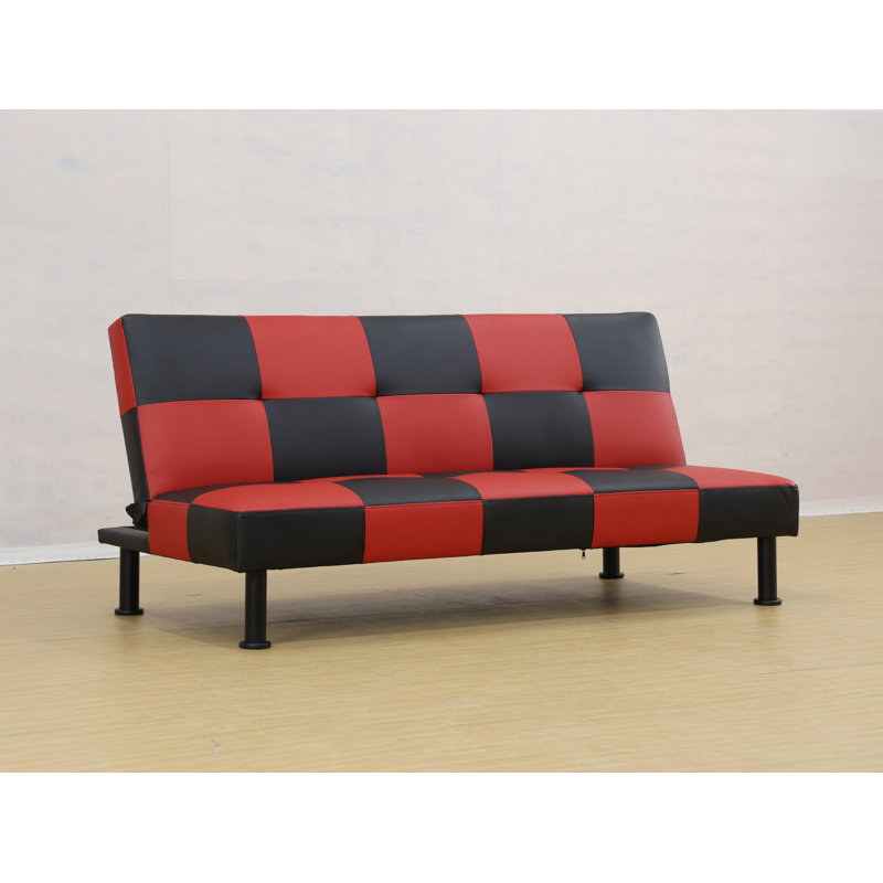 Canapé-lit convertible de 64 po Adetola, Similicuir rouge / noir, H 32 po x l 64 po x P 33 po