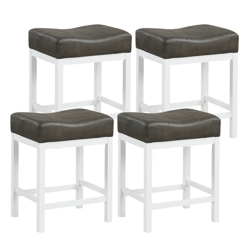 Ebern Designs 24.5" Bar Stool With Solid Rubber Wood Frame Humanized Footrest Kitchen, 4, Dark Gray/White