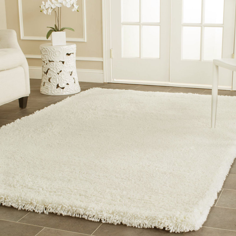 Tapis blanc en acrylique touffeté et fabriqué à la main Delane, Rectangle 9 pi 6 po x 13 pi 6 po