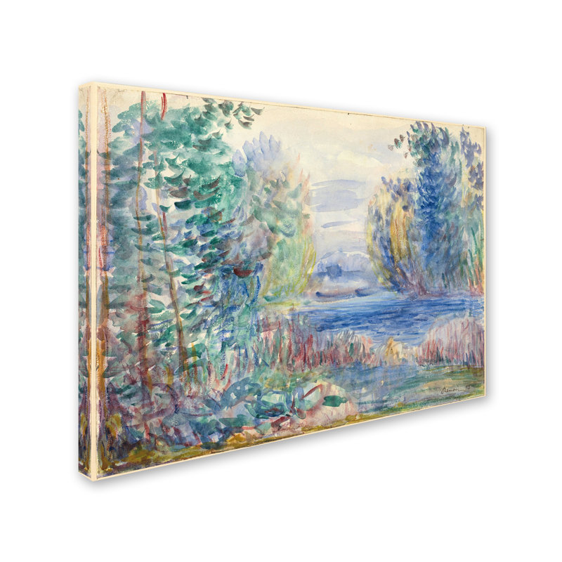 «River Landscape 1890» par Pierre-Auguste Renoir - reproduction, H 24 po x l 32 po