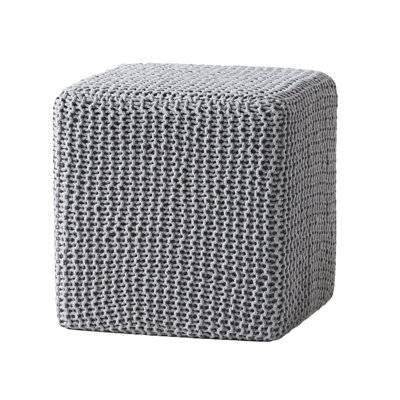 Gray Cotton Knitted Foot Stool With Hand Crafted Workmanship - Soft , 16.68 Inches Dimensions, No Assembly Required Made Of Thread Crafted, Deep, Wide, Tall, Low Effort Maintenance