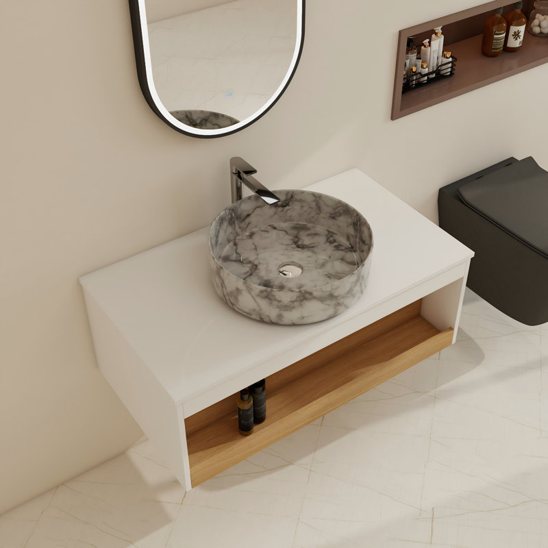 Ensemble de meuble-lavabo simple mural 36 "avec lavabo en céramique, 35", White/Gray