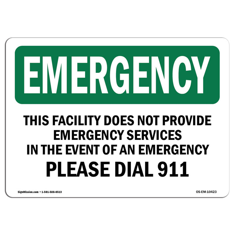 OSHA EMERGENCY Sign, 12" H x 18" W x 0.1" D