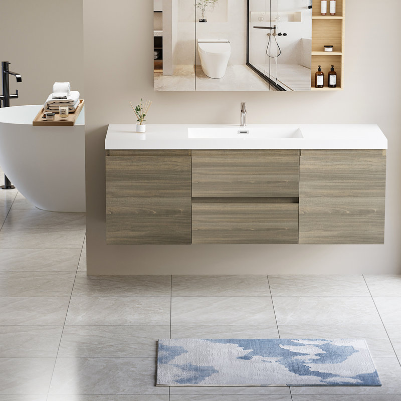 Meuble-lavabo flottant avec lavabo et meuble-lavabo, Gris