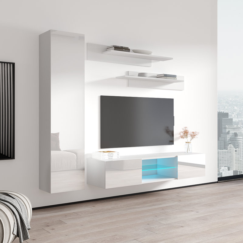 Meuble audio-vidéo flottant pour téléviseur de 70 po ou moins FLYG1, Blanc