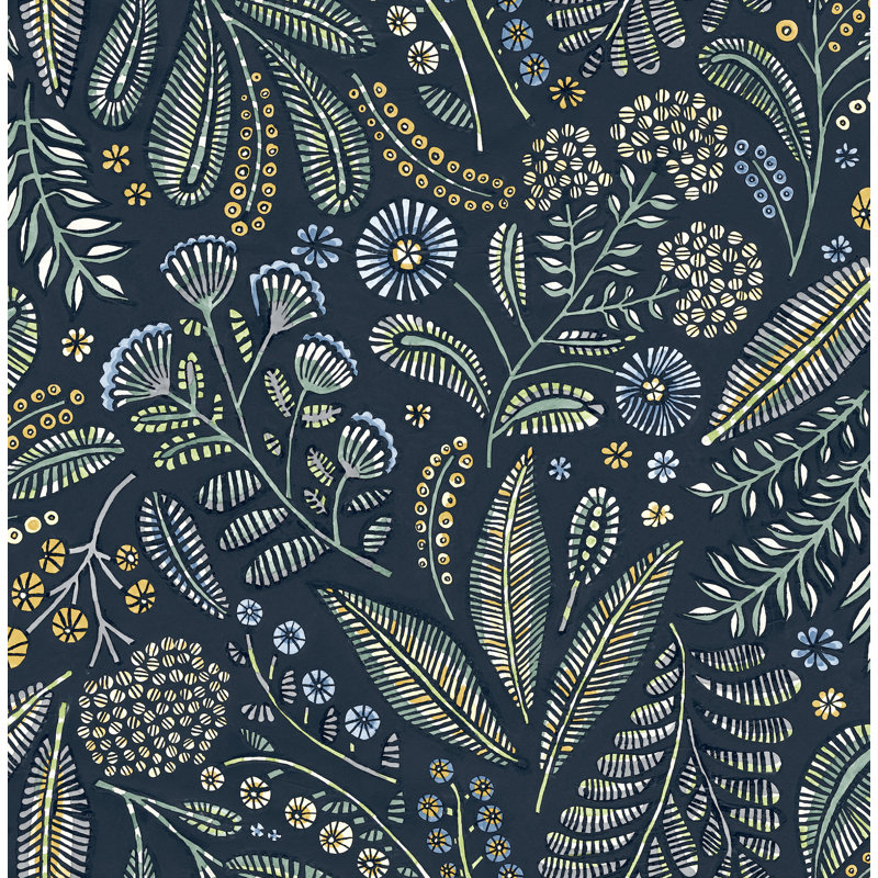 Briar Navy Floral Wallpaper, Navy Blue