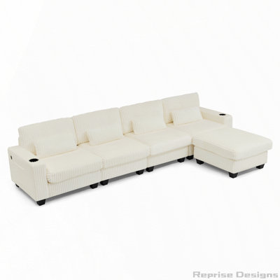 Canapé modulaire en L avec poches de rangement et porte-gobelets